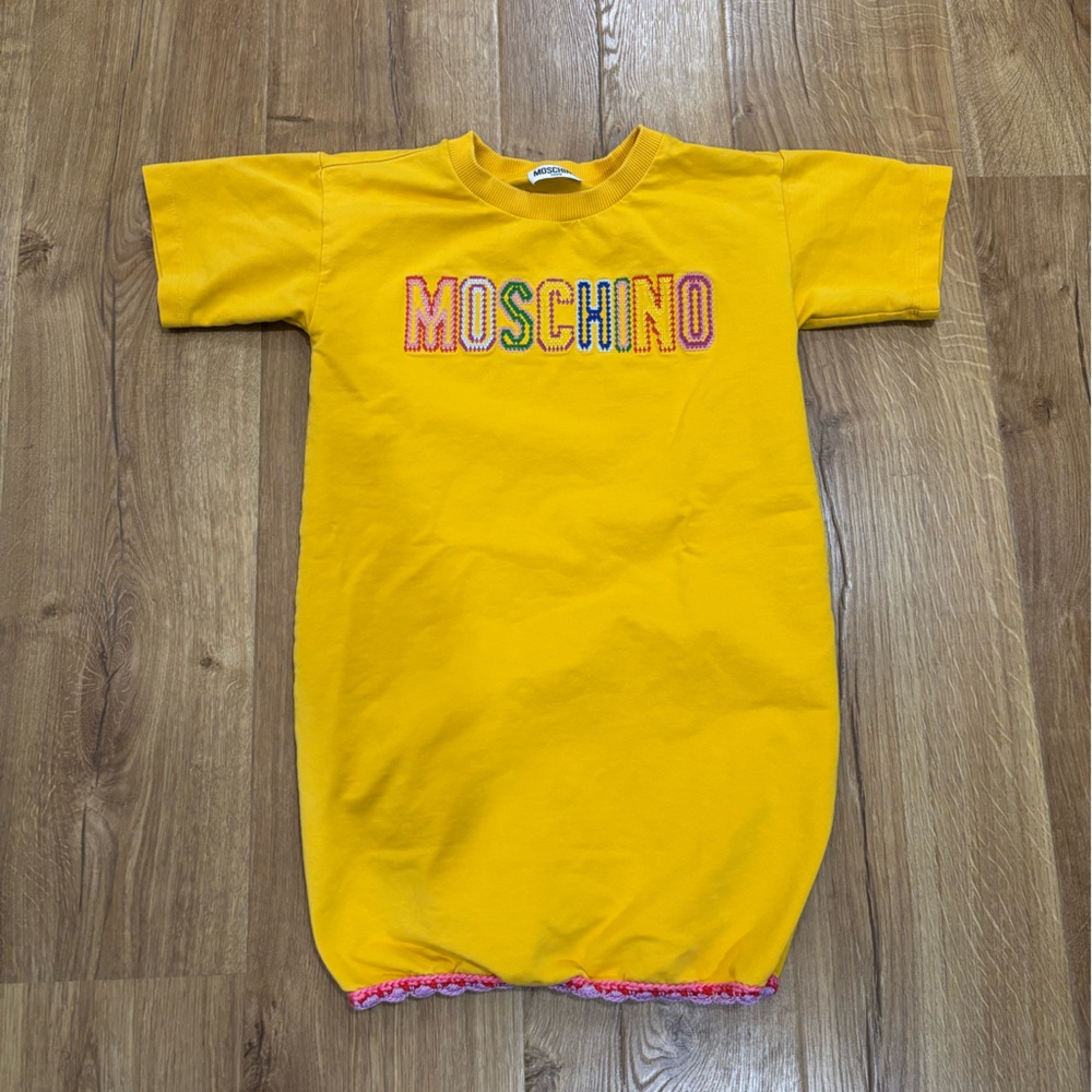 Moschino Teen Yellow Crochet Short Sleeve T-shirt Dress